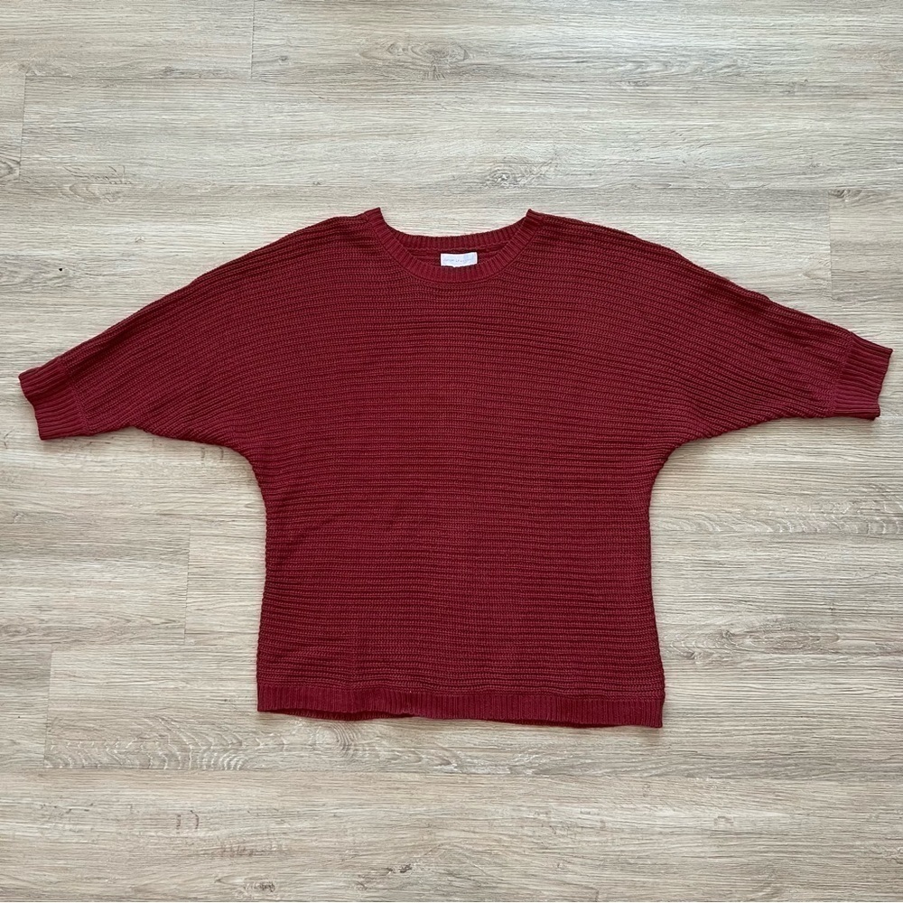 Juniper Ln Maternity Dolman Sleeve Sweater Rust Red Cable Knit Back Buttons Sz M